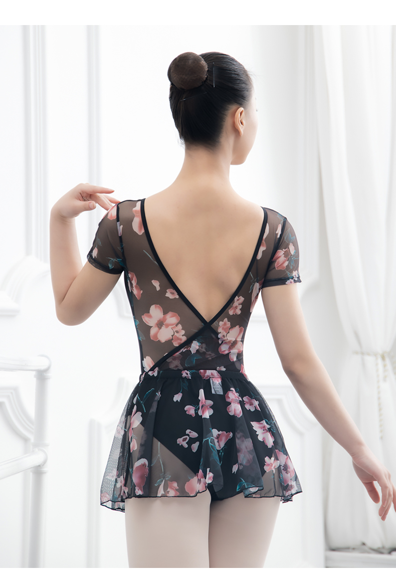 芭尔乐印花短袖舞蹈练功服女套装07B2012