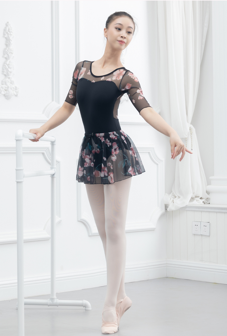 芭尔乐网纱印花中袖舞蹈练功服女套装07B2013