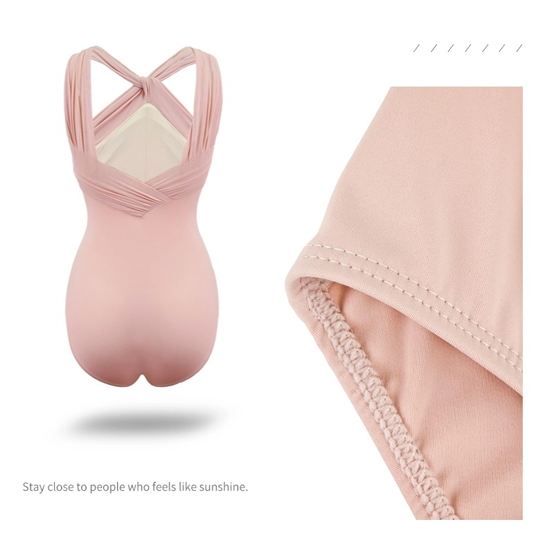 高弹锦纶前挂脖拼网练功服0902492